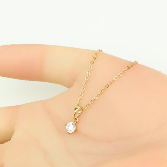 Minimal Yellow Gold Solitaire Necklace Adjustable Chain, XPNL0301 - Picture 3 of 13